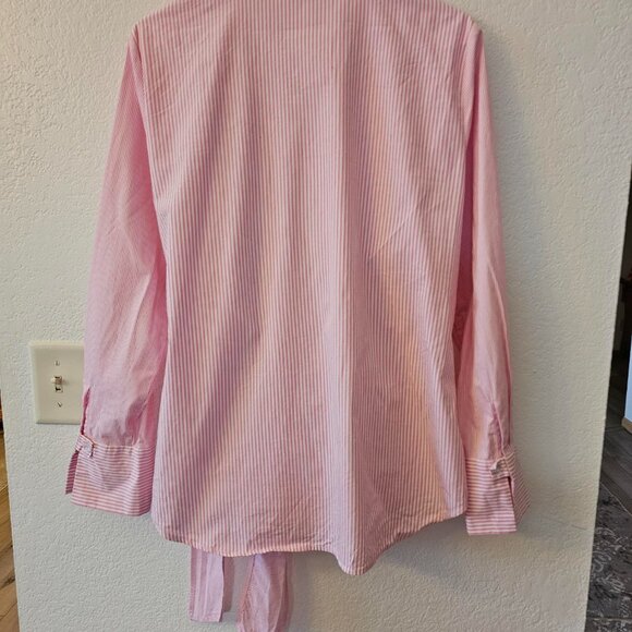 CUPIO Pink White Stripe Wrap Side Bow Button Down Shirt Long Sleeve Blouse Sz L - Picture 3 of 8